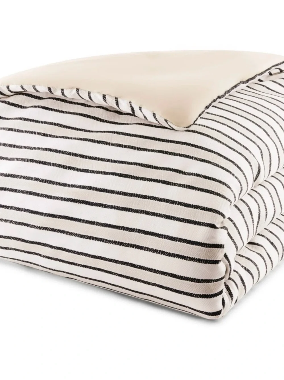 Neutral Striped Cotton Duvet Cover Set in Cream and Black